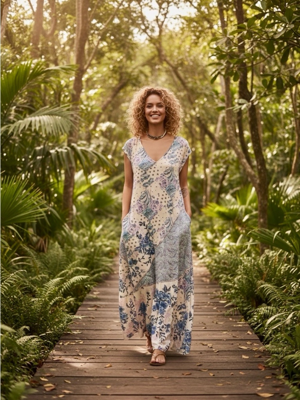 Free People Desert Flower Blue Combo Patchwork Maxi Dress - Picture 5 of 16